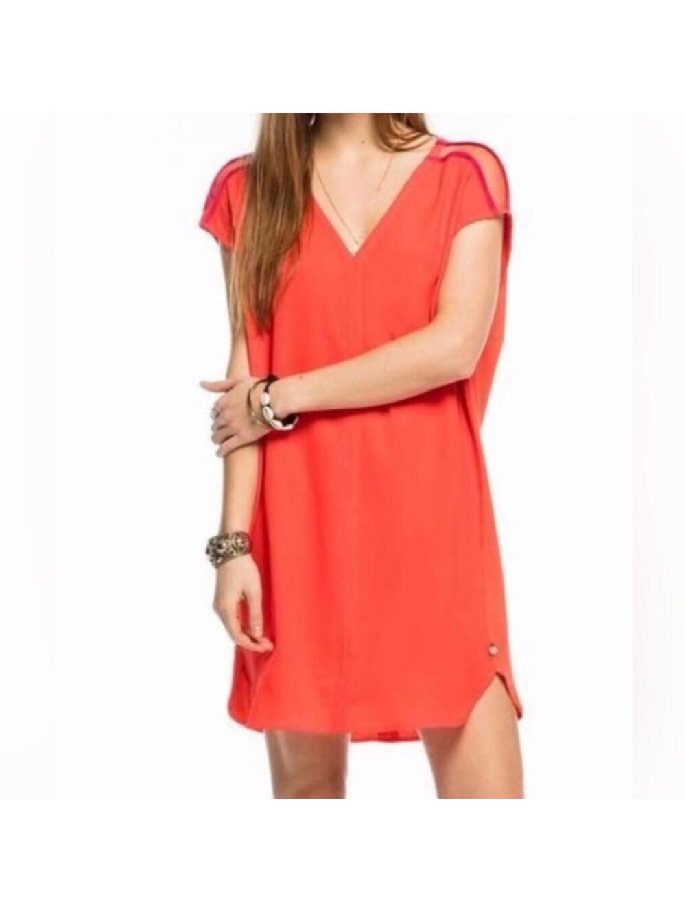 Scotch & Soda Orange Sleeveless V Neck Shift Dress Sz 1/ US 4
